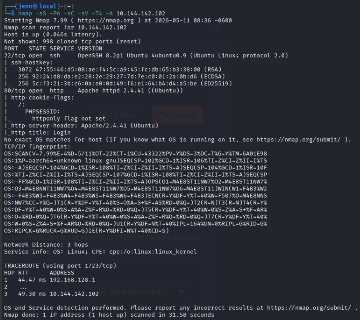 nmap scan output showing open ports